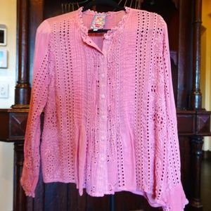 Johnny Was embroidered blouse pink size Med